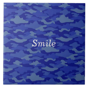Blue Text Custom Camouflage Tile