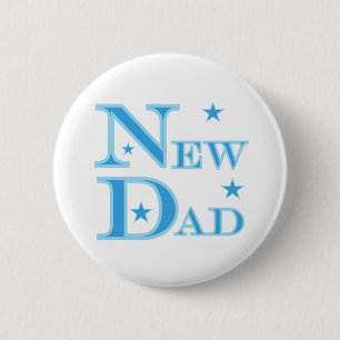 Blue Text New Dad 6 Cm Round Badge