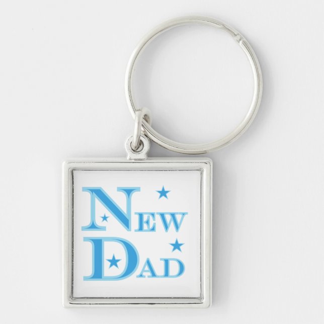 Blue Text New Dad Gifts Key Ring (Front)