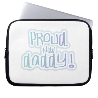 Blue Text Proud New Daddy Gifts Laptop Sleeve