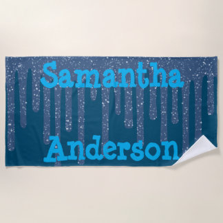 Blue Text Sparkly Wax Personalised Beach Towel