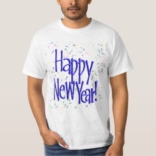 Blue Text w/Confetti - Happy New Year T-Shirt