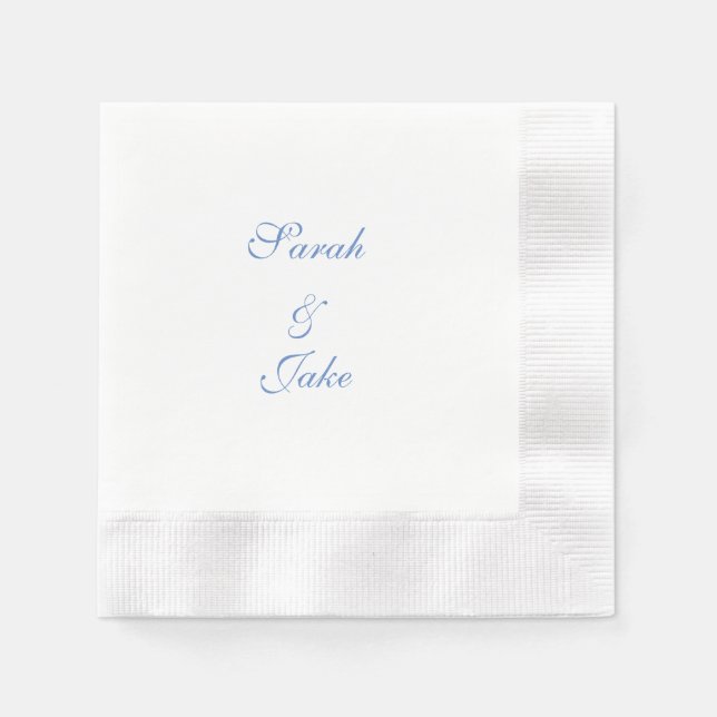 Blue Text White Wedding Coined Napkin (Front)
