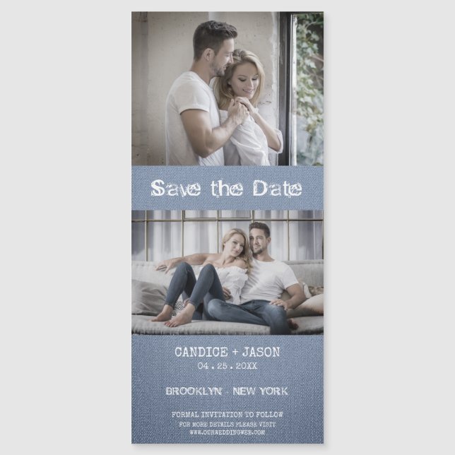 Blue Textile Texture Engaged Romantic Couple (Front)