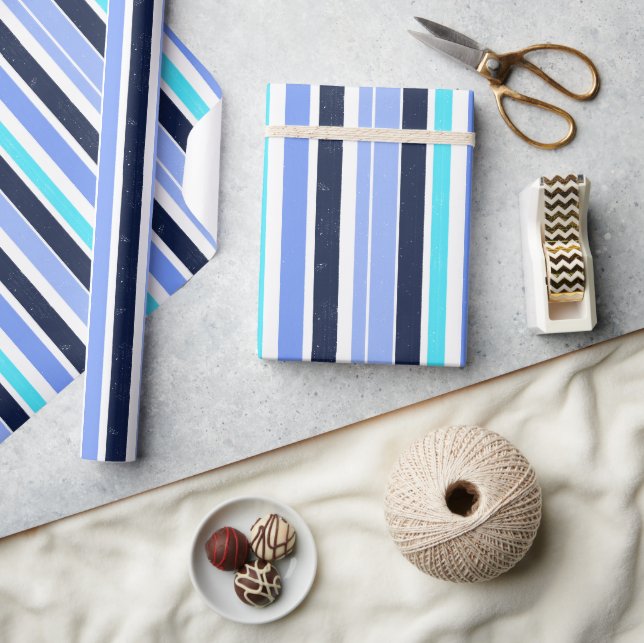 Blue Texture Stripes Pattern Wrapping Paper (Crafts)