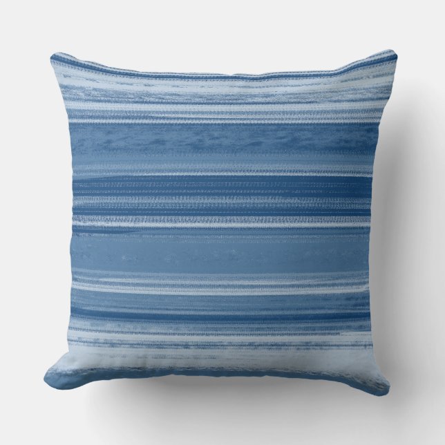 Blue Textured Abstract Stripe Pattern Cushion (Front)
