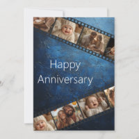 Blue Textured Film Strip Photo Anniversary Card