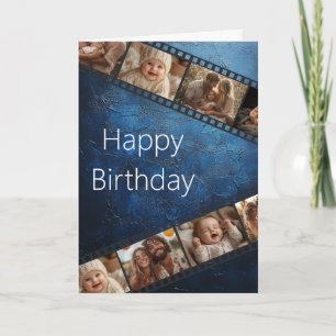 Blue Textured Film Strip Photo Happy Birthday Card