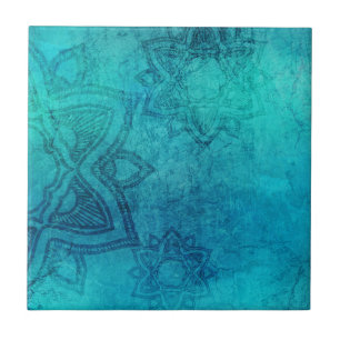 Blue Textured Lotus Tile