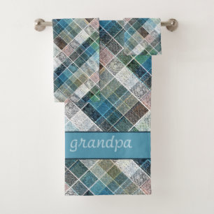 Blue textured tartan. bath towel set