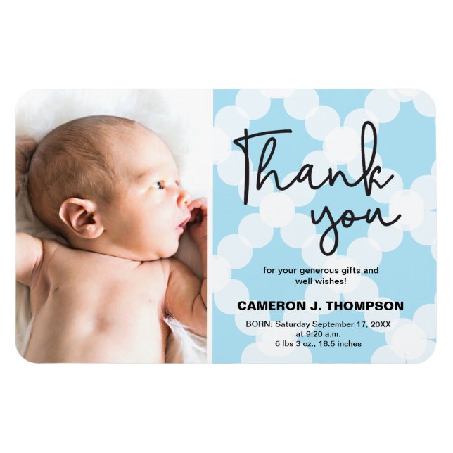 Blue Thank You Baby Boy Photo Birth announcement Magnet (Horizontal)