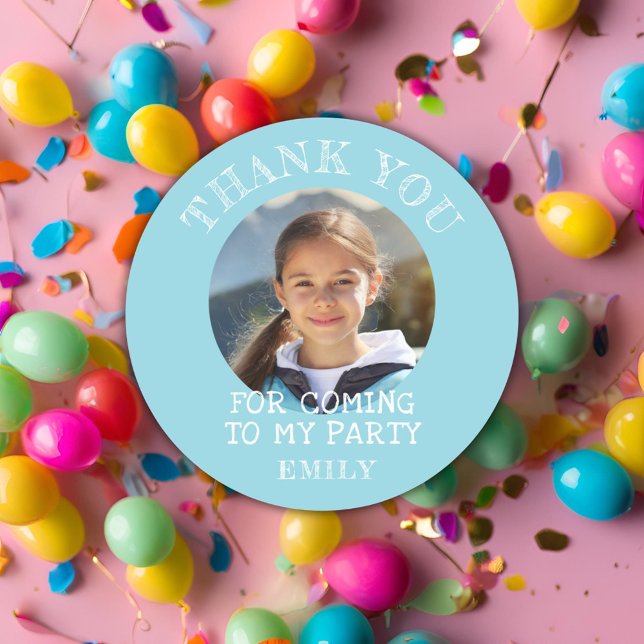 Blue Thank you Birthday Girl Photo Classic Round Sticker (Creator Uploaded)