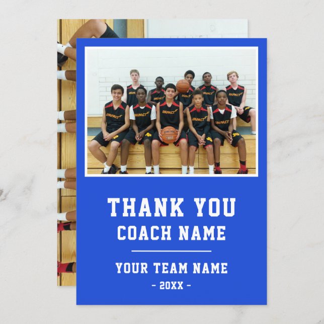 Blue Thank you Coach Card Team Name Photo (Front/Back)