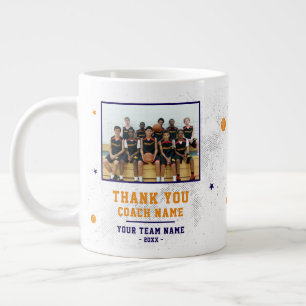 Blue Thank you Coach Team Name and Team Photo Large Coffee Mug