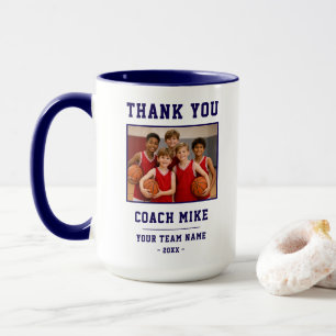 Blue Thank you Coach Team Name Photo Mug