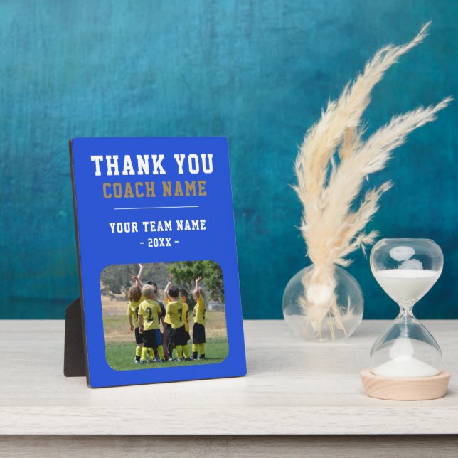 Blue Thank you Coach Team Name Photo Plaque (Side)