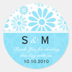 Blue Thank You Monogram Wedding Favour Labels