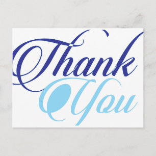 Blue thank you script typography postcard
