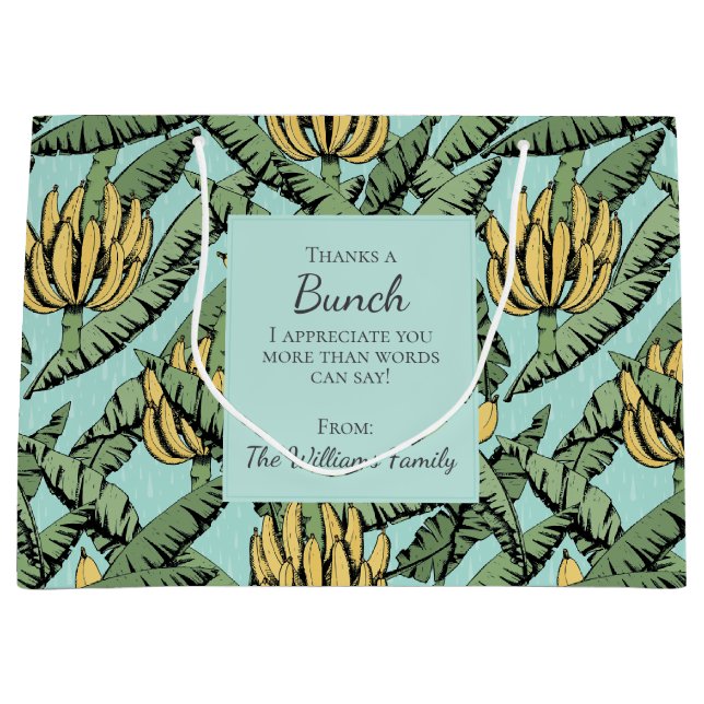 Blue Thanks a Bunch Tropical Bananas Appreciation Large Gift Bag (Front)