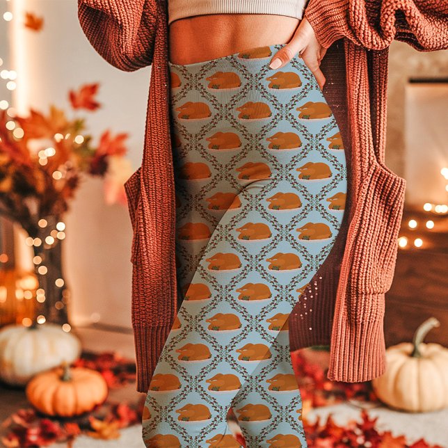 Blue Thanksgiving Turkey Holiday Pattern Leggings (Creator Uploaded)