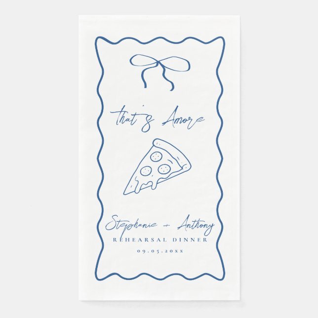 Blue That's Amore Pizza Rehearsal Dinner Napkin (Front)