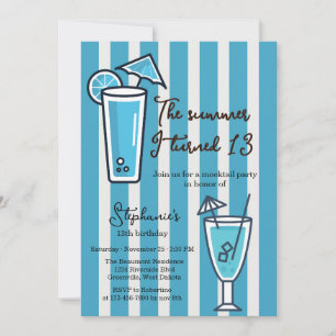 Blue The Summer I Turned 13 Mocktail Birthday Invitation