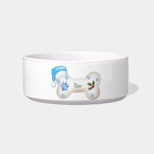 Blue Theme Personalizable Dog Bone Christmas Bowl