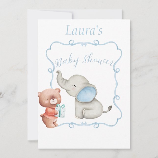 Blue Themed Baby Shower (with Back Template) Invit Invitation (Front)