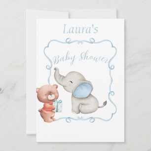 Blue Themed Baby Shower (with Back Template) Invit Invitation