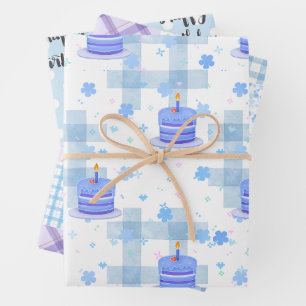 Blue-Themed Birthday Wrapping Paper Sheet
