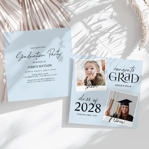 Blue Then And Now 2 Photo Graduation Invitation