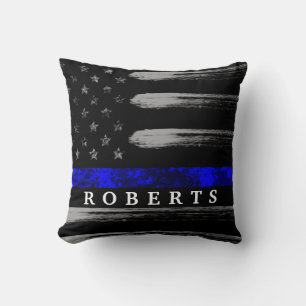 BLUE Thin Line Grunge Flag Name Pillow