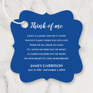 Blue Think Of Me Celebration of Life Candle Favour Tags