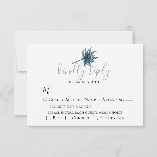 Blue Thistle Botanical Wedding RSVP Card (Front)
