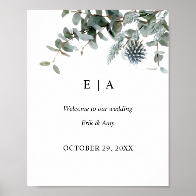 Blue Thistle Eucalyptus Floral Wedding Sign (Front)
