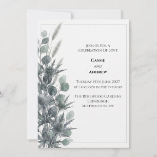 Blue Thistle Eucalyptus Wedding Invitation