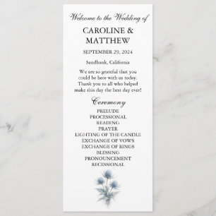 Blue Thistle Floral Elegant Modern Wedding Programme
