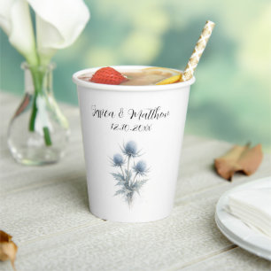 Blue Thistle floral Scotland Watercolor Weddings Paper Cups