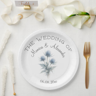 Blue Thistle Floral Scottish Watercolor Wedding Paper Plate