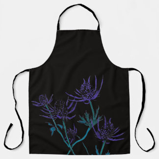 Blue thistle on black apron