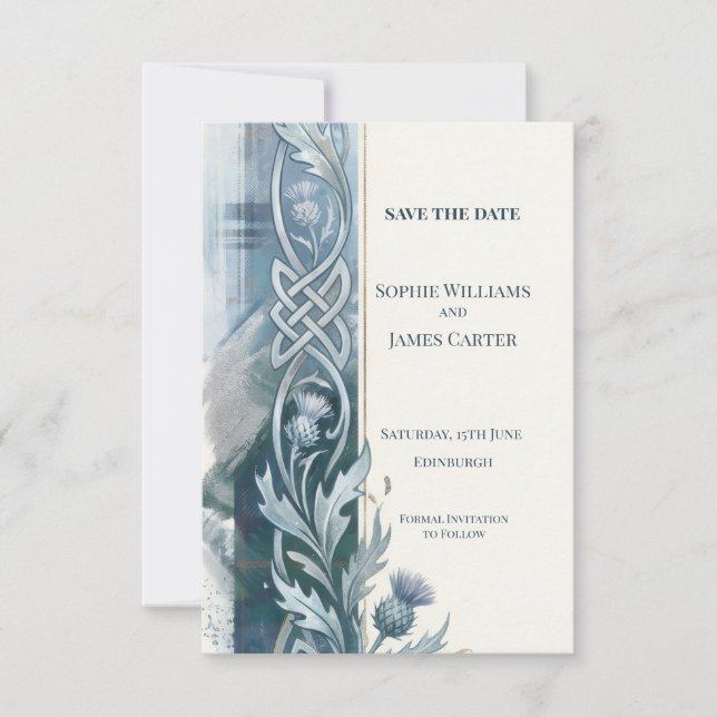 Blue Thistle Save The Date Card (Front)