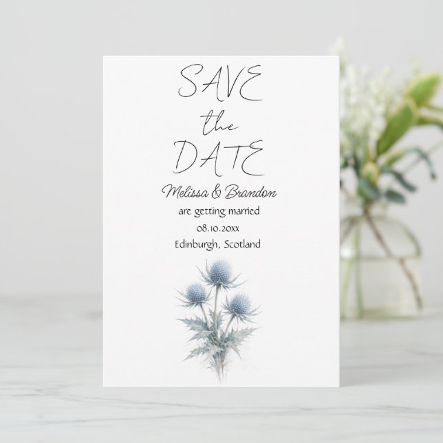 Blue Thistle Scottish Floral Elegant Wedding  Invitation (Standing Front)
