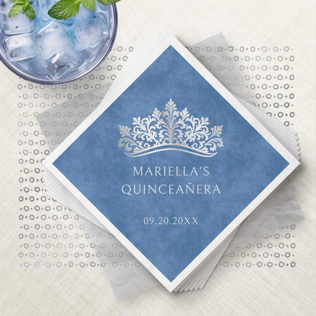 Blue Tiara Crown Elegant Quinceanera Napkin (Creator Uploaded)
