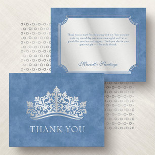 Blue Tiara Crown Elegant Quinceanera Thank You Card
