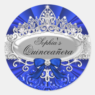 Blue Tiara & Damask Quinceanera Sticker