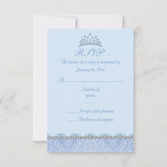 Blue Tiara & Damask Sweet16 RSVP Card (Front)