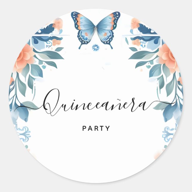 Blue Tiara Family Latina Girly Spanish Quinceanera Classic Round Sticker (Front)