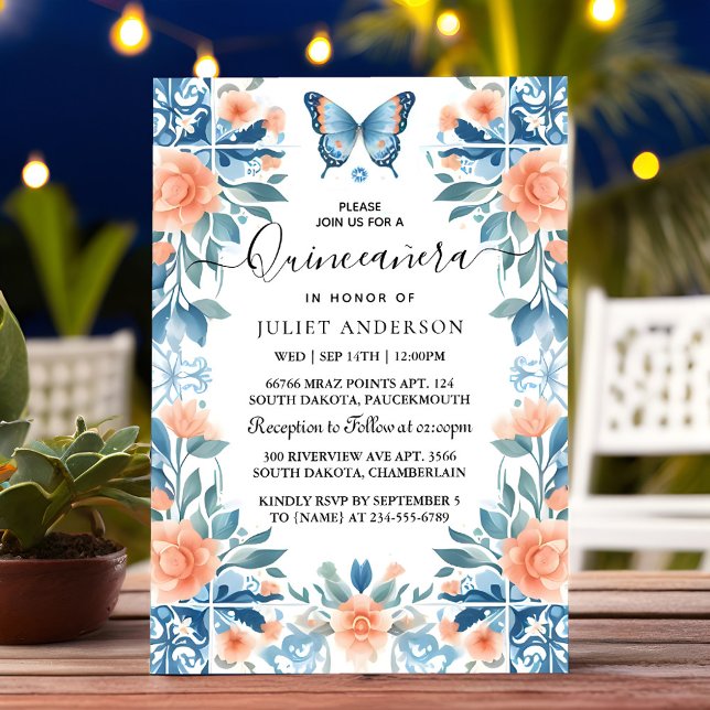 Blue Tiara Family Latina Girly Spanish Quinceanera Invitation (Creator Uploaded)