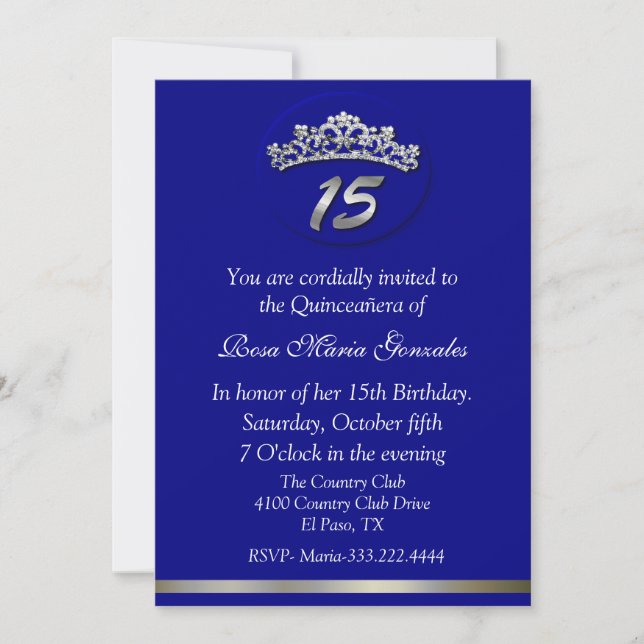 Blue Tiara Quinceañera Invitation (Front)
