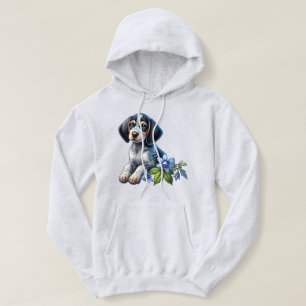 Blue Tick Hound Puppy with Delicate Blue Flowers Hoodie